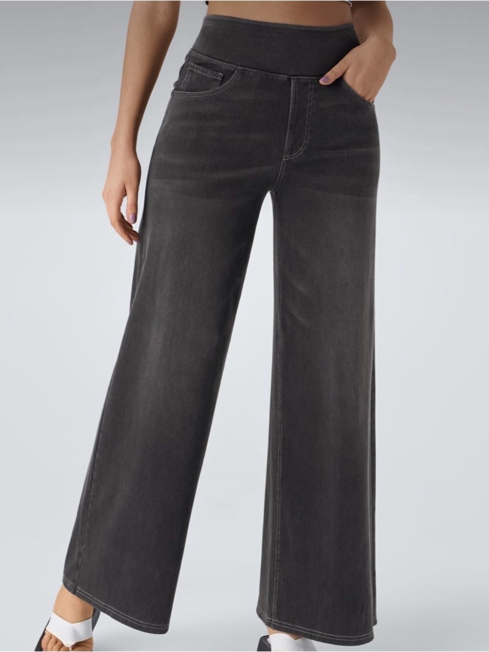 Halara Flex Jeans Size Medium Black High Waisted Wide Leg Pockets